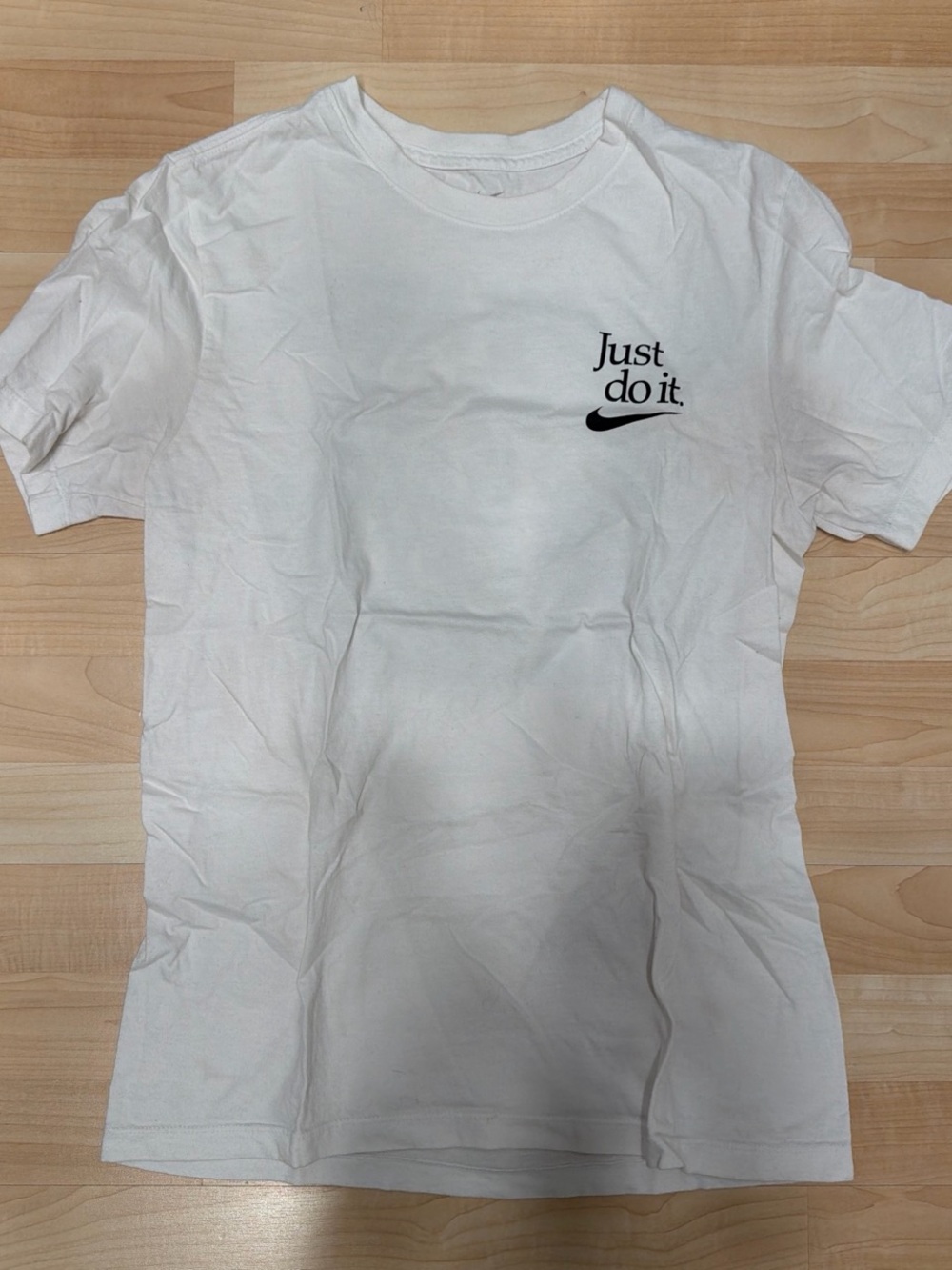 Nike White Crewneck Tee with Gray Swoosh Tag Print